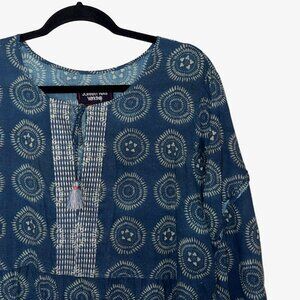 Johnny Was Workshop Blue Batik Print Long Sleeve Tunic Dress - Size XL